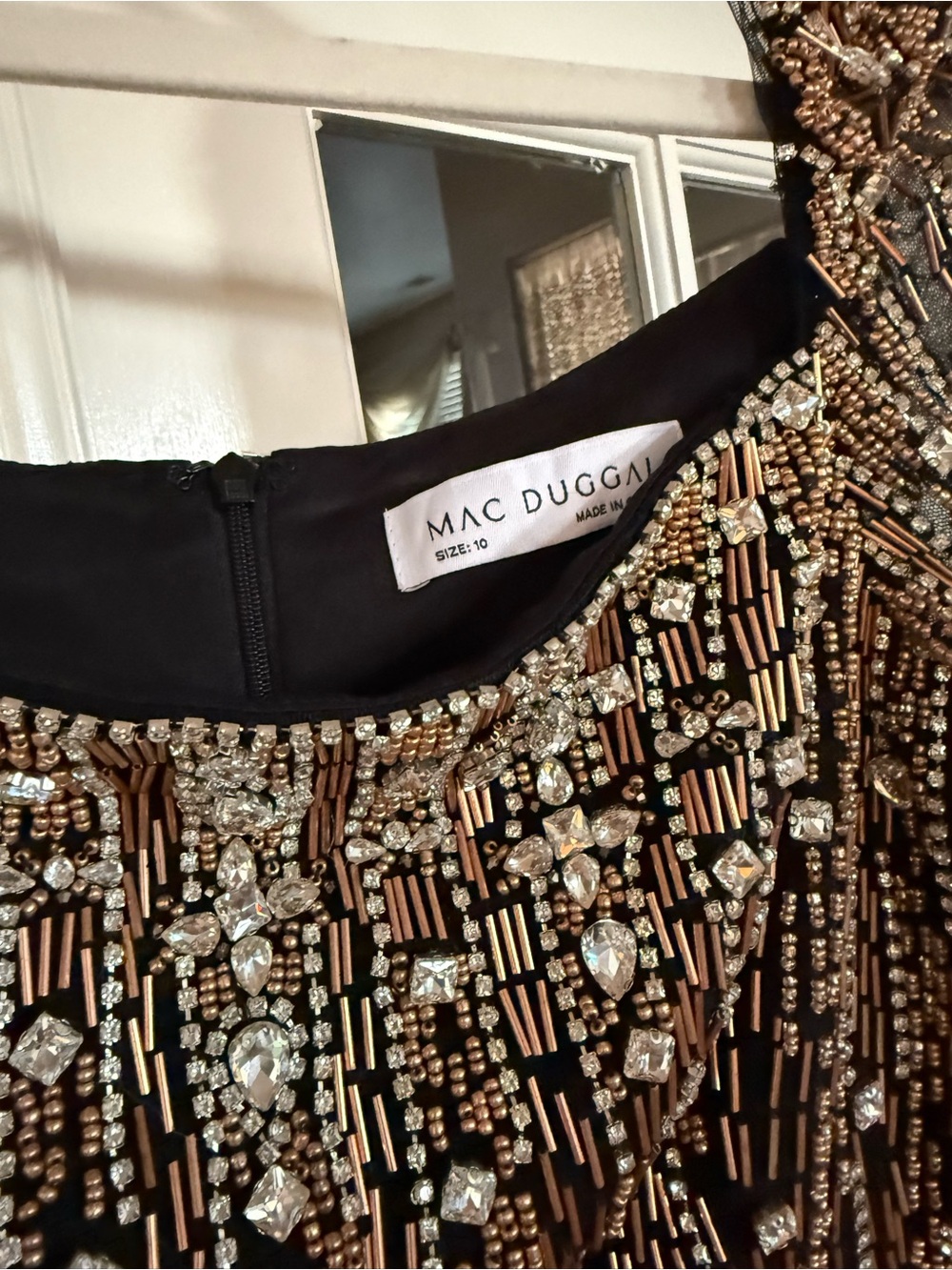 Mac Duggal Black Evening Gown with Gold and Silver Sequin Fringe - Picture 3 of 3